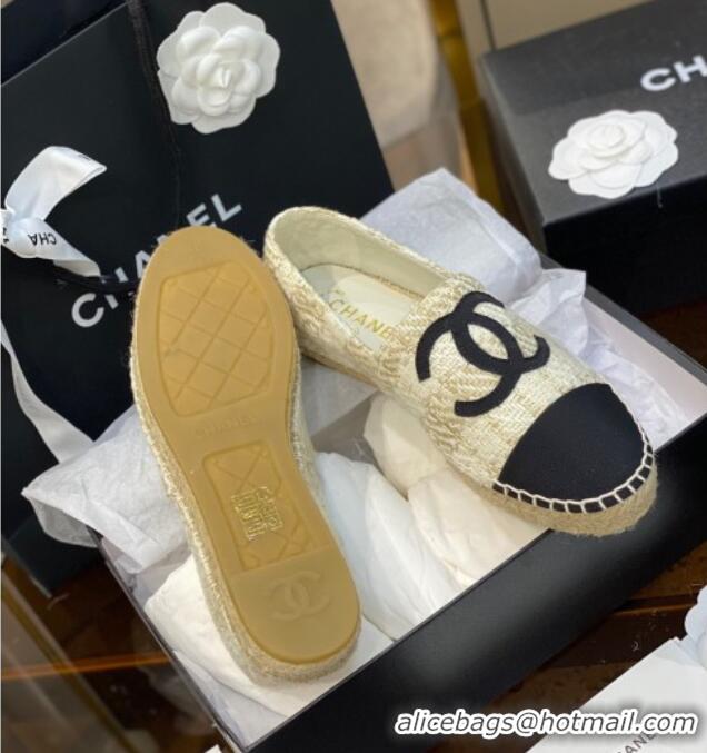 Crafted Chanel CC Tweed Platform Espadrilles 031045 White/Gold 2021