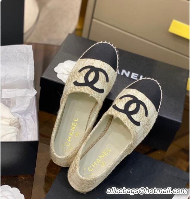 Crafted Chanel CC Tweed Platform Espadrilles 031045 White/Gold 2021