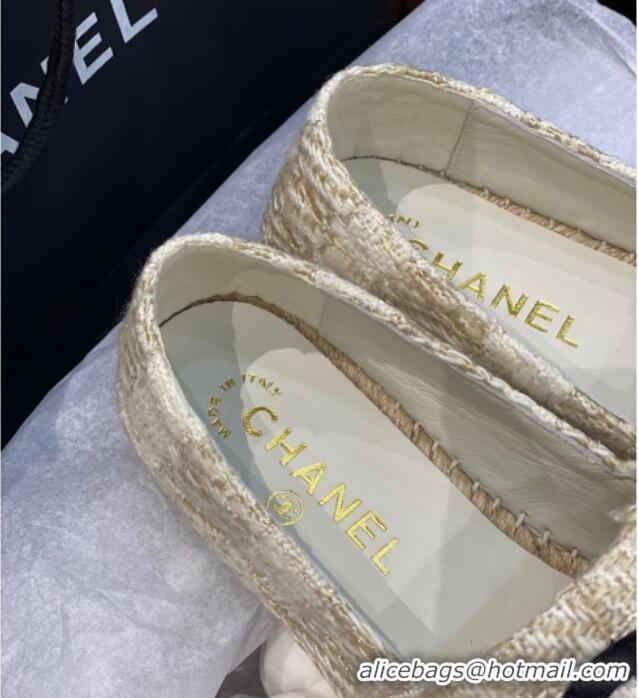 Crafted Chanel CC Tweed Platform Espadrilles 031045 White/Gold 2021