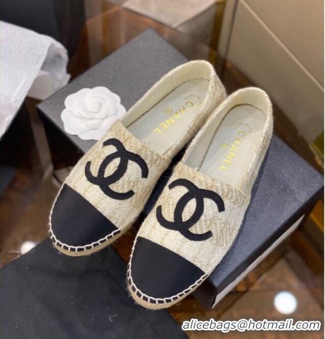 Crafted Chanel CC Tweed Platform Espadrilles 031045 White/Gold 2021