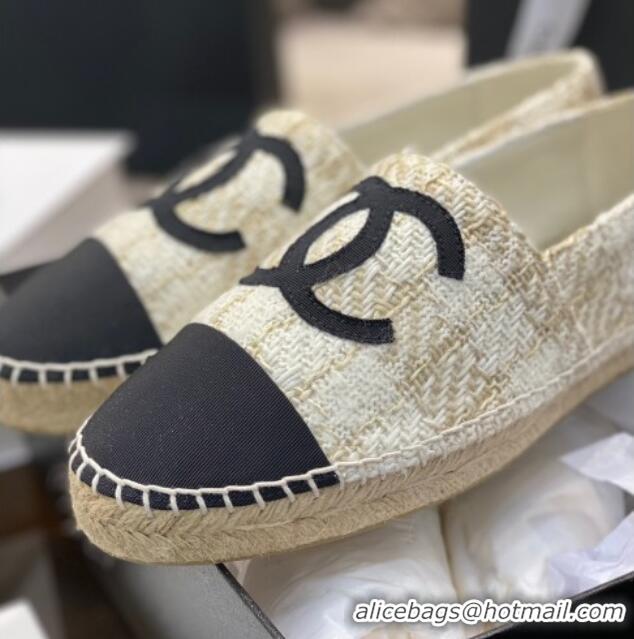 Crafted Chanel CC Tweed Platform Espadrilles 031045 White/Gold 2021