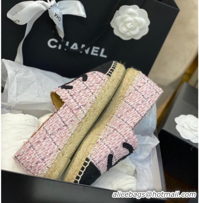 Stylish Chanel CC Tweed Platform Espadrilles 031045 Pink 2021