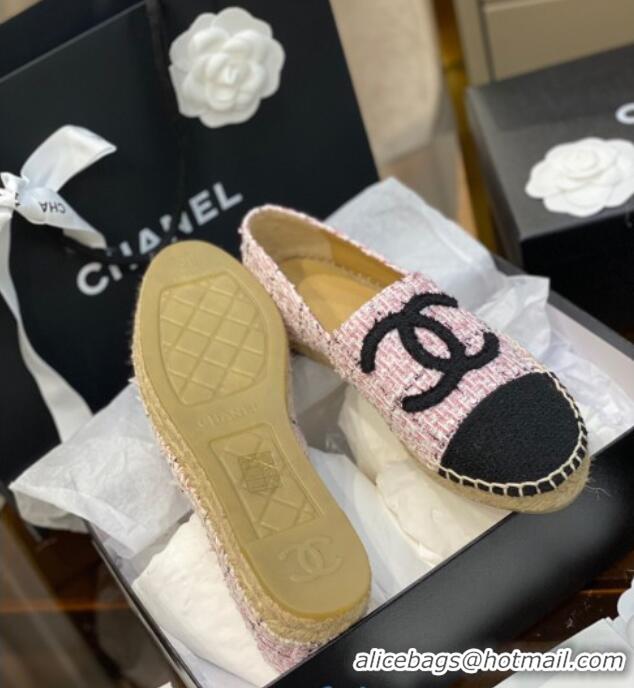 Stylish Chanel CC Tweed Platform Espadrilles 031045 Pink 2021