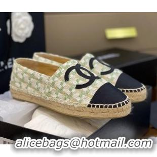 Perfect Chanel CC Check Tweed Espadrilles 031045 Green 2021