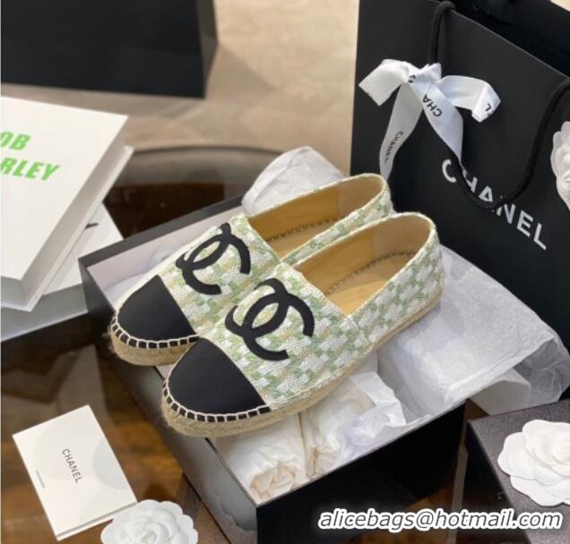 Perfect Chanel CC Check Tweed Espadrilles 031045 Green 2021