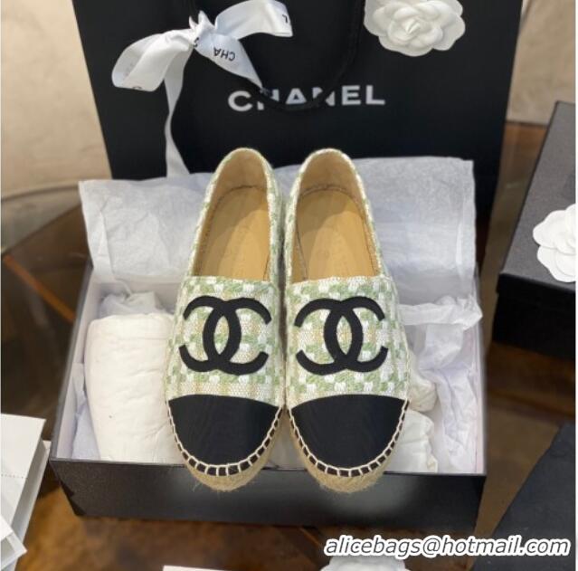 Perfect Chanel CC Check Tweed Espadrilles 031045 Green 2021