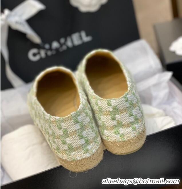 Perfect Chanel CC Check Tweed Espadrilles 031045 Green 2021