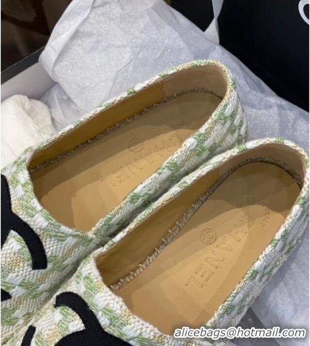 Perfect Chanel CC Check Tweed Espadrilles 031045 Green 2021