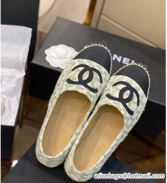 Perfect Chanel CC Check Tweed Espadrilles 031045 Green 2021