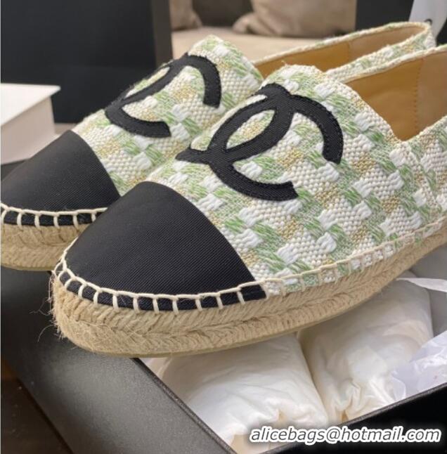 Perfect Chanel CC Check Tweed Espadrilles 031045 Green 2021