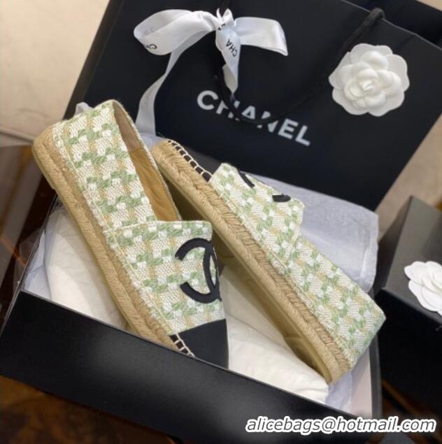 Perfect Chanel CC Check Tweed Espadrilles 031045 Green 2021