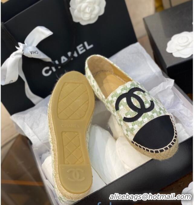 Perfect Chanel CC Check Tweed Espadrilles 031045 Green 2021