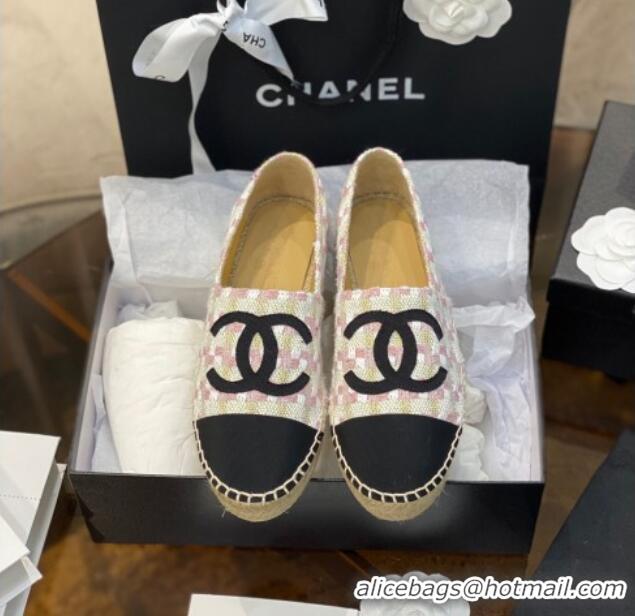 Duplicate Chanel CC Check Tweed Espadrilles 031045 White/Pink 2021