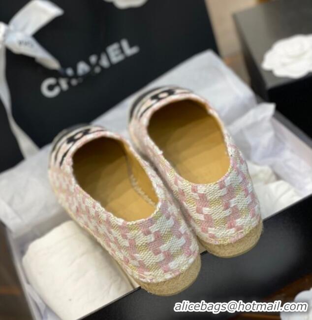 Duplicate Chanel CC Check Tweed Espadrilles 031045 White/Pink 2021