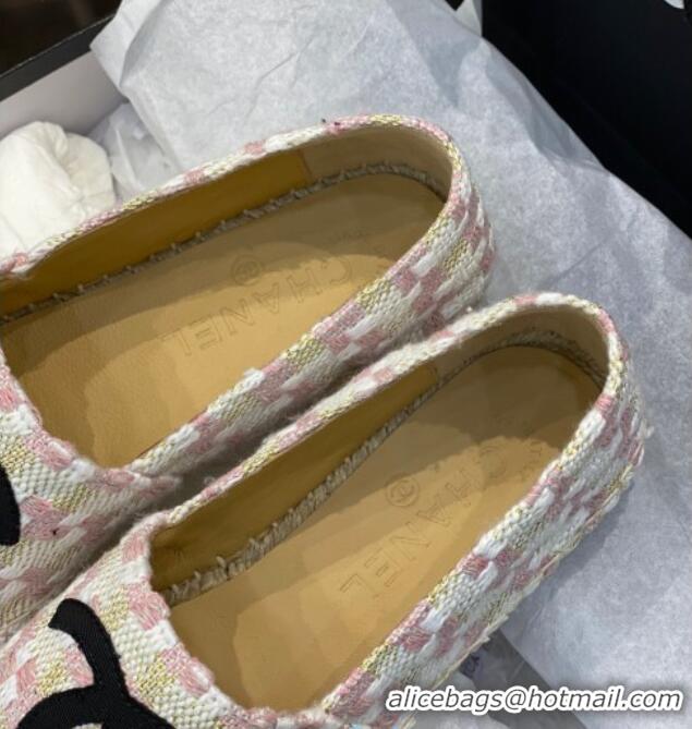 Duplicate Chanel CC Check Tweed Espadrilles 031045 White/Pink 2021