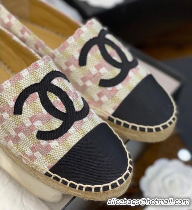 Duplicate Chanel CC Check Tweed Espadrilles 031045 White/Pink 2021