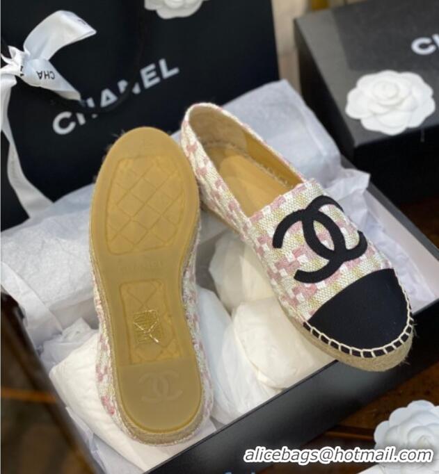 Duplicate Chanel CC Check Tweed Espadrilles 031045 White/Pink 2021