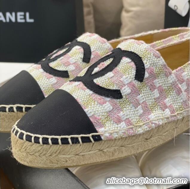 Duplicate Chanel CC Check Tweed Espadrilles 031045 White/Pink 2021