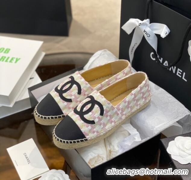 Duplicate Chanel CC Check Tweed Espadrilles 031045 White/Pink 2021