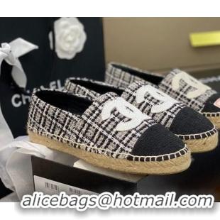 Luxury Chanel Embroidered CC Tweed Espadrilles 031054 Black 2021