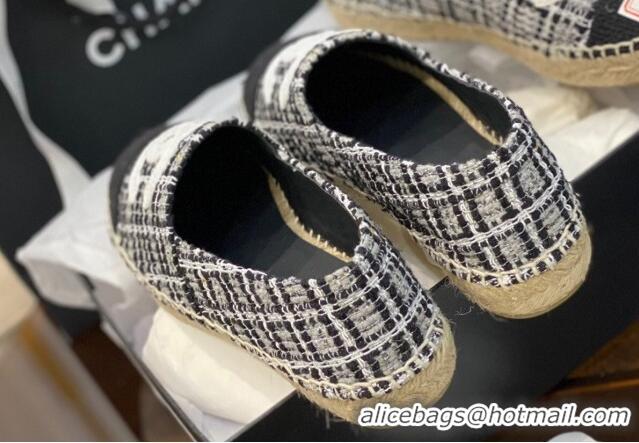 Luxury Chanel Embroidered CC Tweed Espadrilles 031054 Black 2021