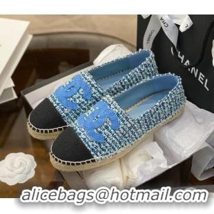 Luxury Chanel Embroidered CC Tweed Espadrilles 031055 Blue 2021