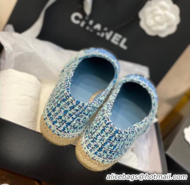 Luxury Chanel Embroidered CC Tweed Espadrilles 031055 Blue 2021