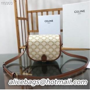 Buy Fashionable Celine TRIOMPHE SHOULDER BAG IN TRIOMPHE CANVAS AND CALFKSIN 191502 WHITE