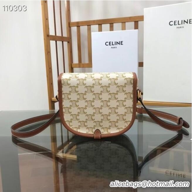 Buy Fashionable Celine TRIOMPHE SHOULDER BAG IN TRIOMPHE CANVAS AND CALFKSIN 191502 WHITE