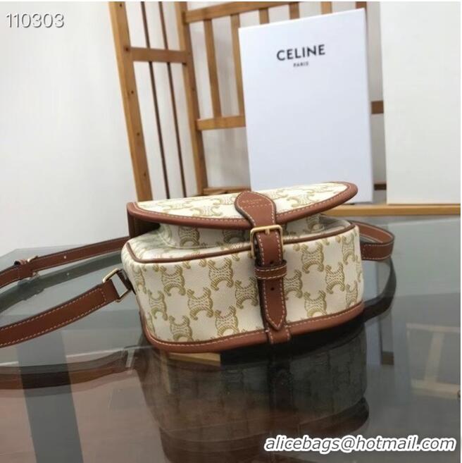 Buy Fashionable Celine TRIOMPHE SHOULDER BAG IN TRIOMPHE CANVAS AND CALFKSIN 191502 WHITE