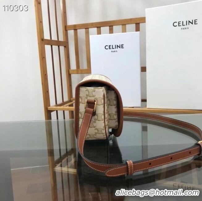 Buy Fashionable Celine TRIOMPHE SHOULDER BAG IN TRIOMPHE CANVAS AND CALFKSIN 191502 WHITE