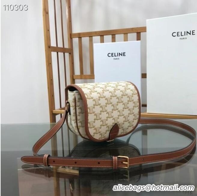 Buy Fashionable Celine TRIOMPHE SHOULDER BAG IN TRIOMPHE CANVAS AND CALFKSIN 191502 WHITE