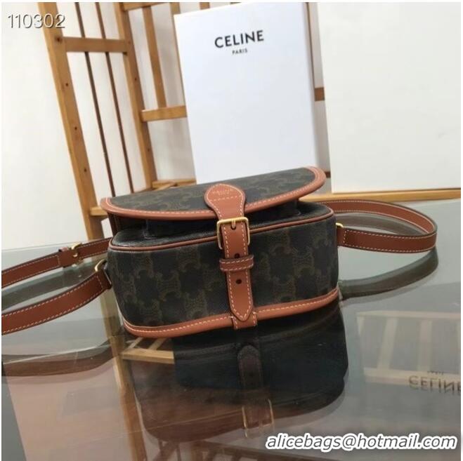 Cheapest Celine TRIOMPHE SHOULDER BAG IN TRIOMPHE CANVAS AND CALFKSIN 191502 black