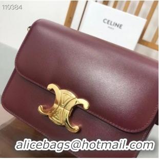 Famous Brand Celine TEEN TRIOMPHE BAG IN SHINY CALFSKIN MINERAL 188423 Burgundy