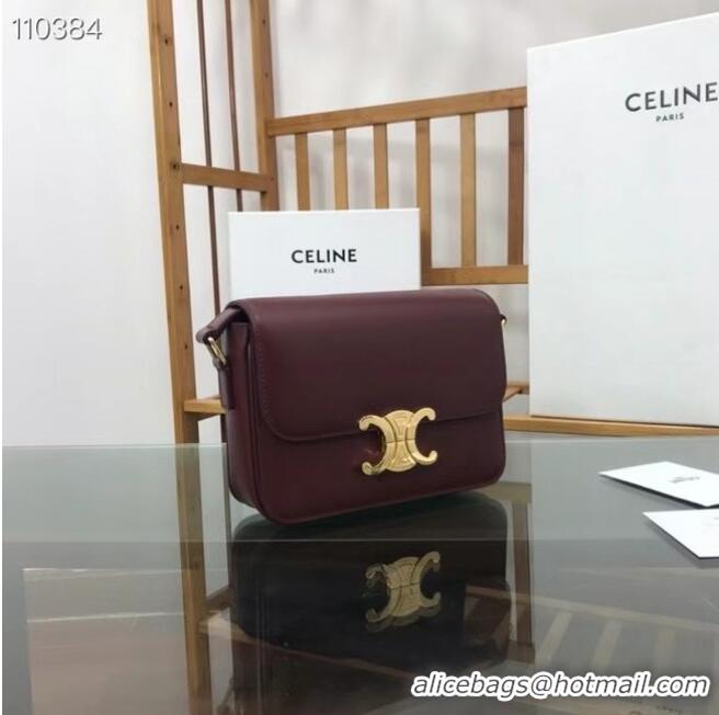 Famous Brand Celine TEEN TRIOMPHE BAG IN SHINY CALFSKIN MINERAL 188423 Burgundy