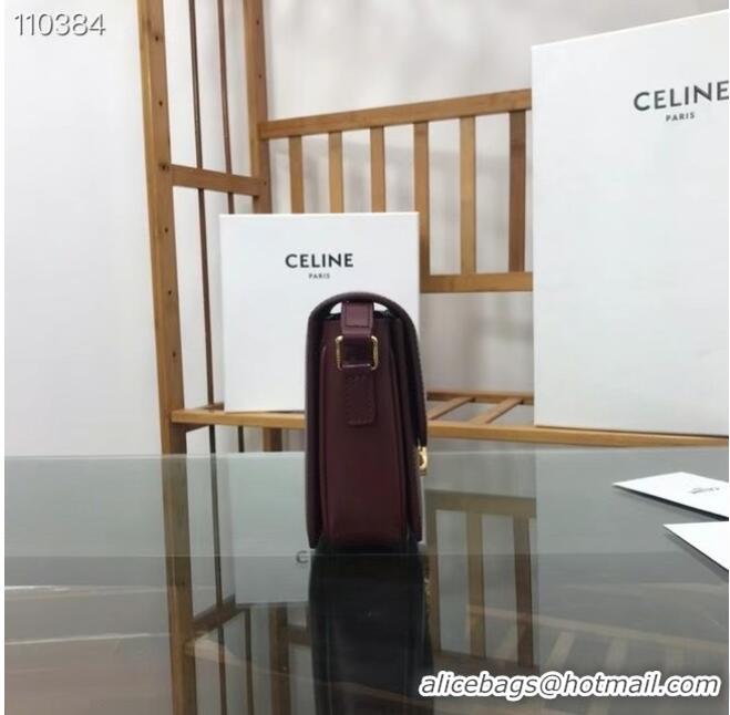 Famous Brand Celine TEEN TRIOMPHE BAG IN SHINY CALFSKIN MINERAL 188423 Burgundy