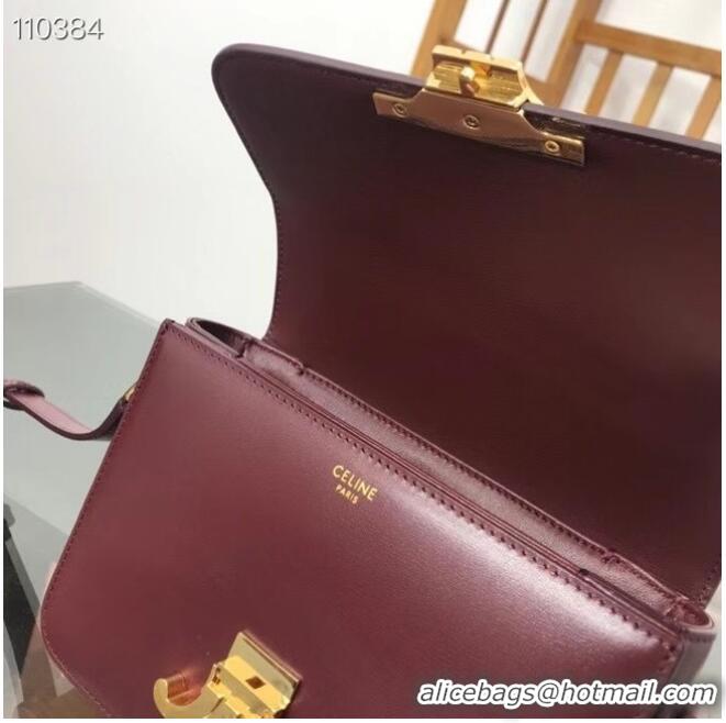 Famous Brand Celine TEEN TRIOMPHE BAG IN SHINY CALFSKIN MINERAL 188423 Burgundy