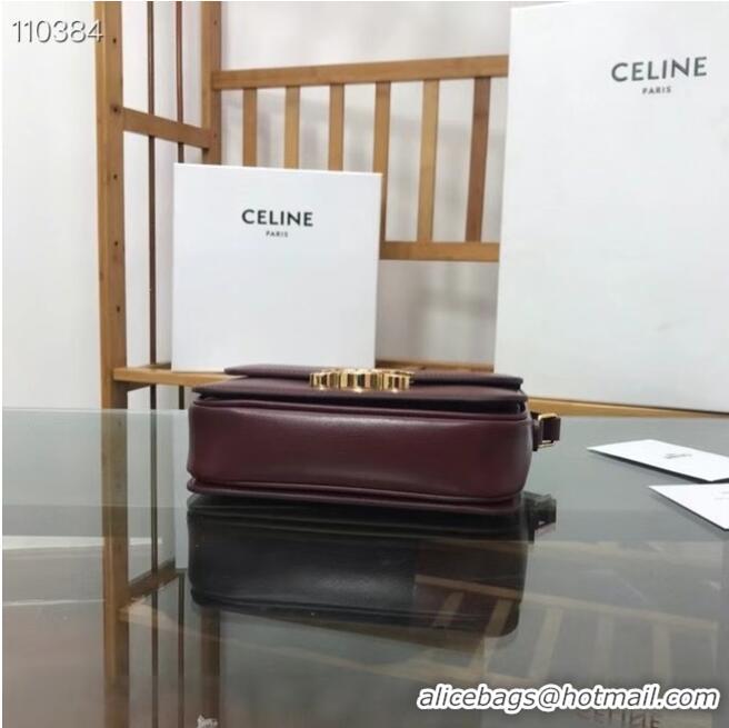 Famous Brand Celine TEEN TRIOMPHE BAG IN SHINY CALFSKIN MINERAL 188423 Burgundy