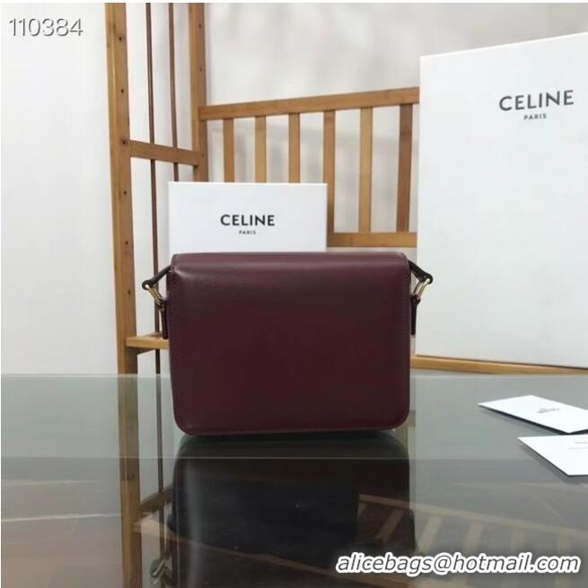 Famous Brand Celine TEEN TRIOMPHE BAG IN SHINY CALFSKIN MINERAL 188423 Burgundy