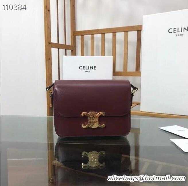 Famous Brand Celine TEEN TRIOMPHE BAG IN SHINY CALFSKIN MINERAL 188423 Burgundy