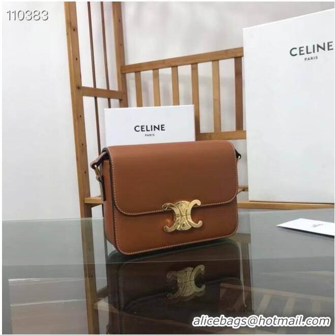 Discount Celine TEEN TRIOMPHE BAG IN SHINY CALFSKIN MINERAL 188423 brown