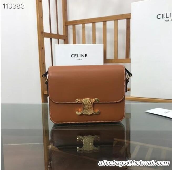 Discount Celine TEEN TRIOMPHE BAG IN SHINY CALFSKIN MINERAL 188423 brown