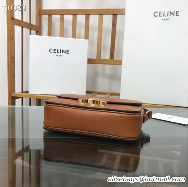 Discount Celine TEEN TRIOMPHE BAG IN SHINY CALFSKIN MINERAL 188423 brown