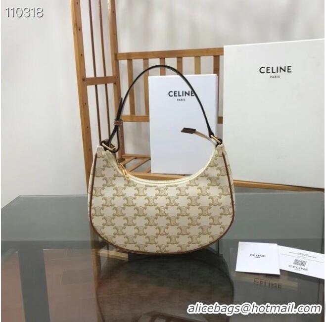 Shop Inexpensive Celine AVA BAG IN TRIOMPHE CANVAS AND CALFSKIN 193952 WHITE