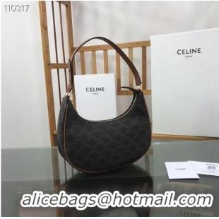 Luxury Cheap Celine AVA BAG IN TRIOMPHE CANVAS AND CALFSKIN 193952 Black