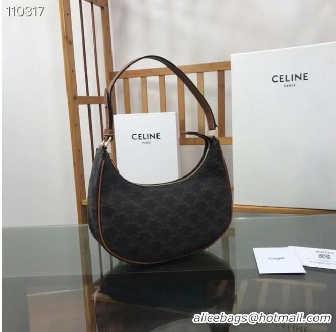 Luxury Cheap Celine AVA BAG IN TRIOMPHE CANVAS AND CALFSKIN 193952 Black