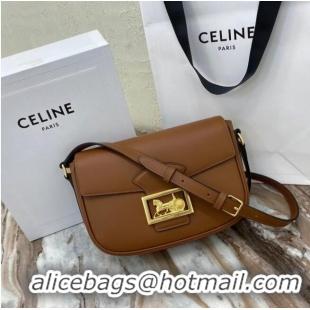 Top Design Celine TEEN TRIOMPHE BAG IN SHINY CALFSKIN MINERAL 195302 Brown