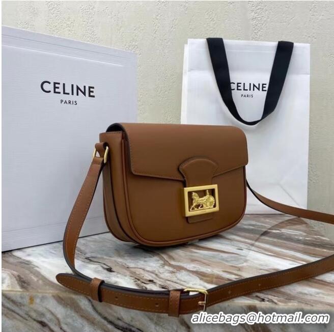 Top Design Celine TEEN TRIOMPHE BAG IN SHINY CALFSKIN MINERAL 195302 Brown