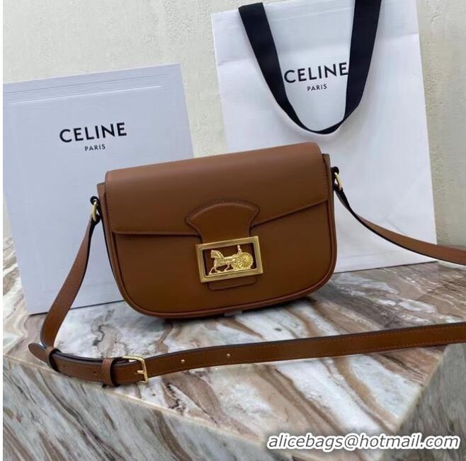 Top Design Celine TEEN TRIOMPHE BAG IN SHINY CALFSKIN MINERAL 195302 Brown