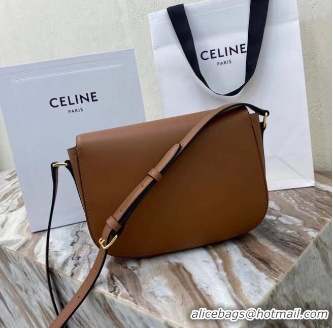 Top Design Celine TEEN TRIOMPHE BAG IN SHINY CALFSKIN MINERAL 195302 Brown